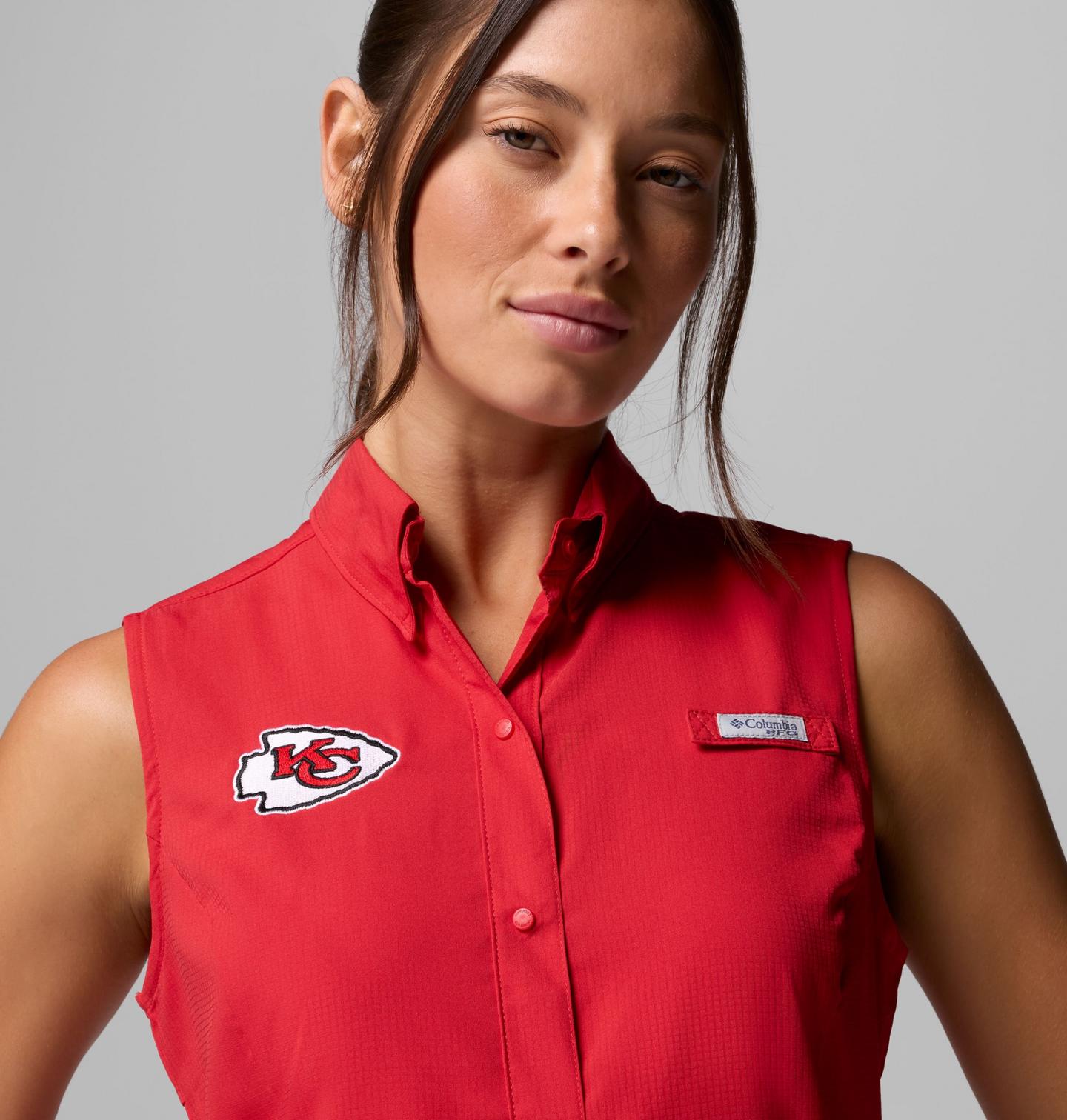 Женская рубашка Columbia PFG Tamiami Sleeveless Shirt - Kansas City, цвет: Красный — фото 3