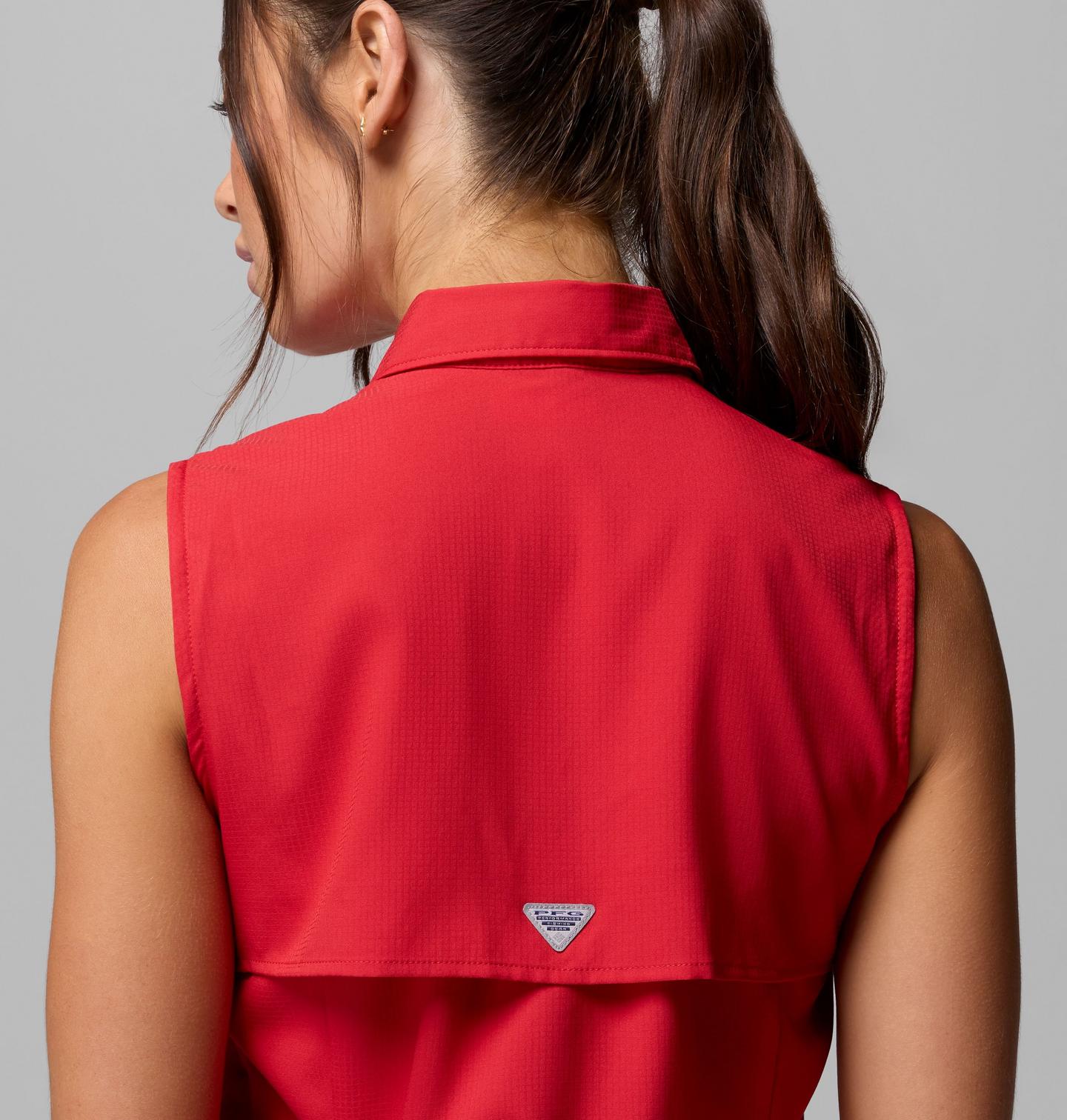 Женская рубашка Columbia PFG Tamiami Sleeveless Shirt - Kansas City, цвет: Красный — фото 4