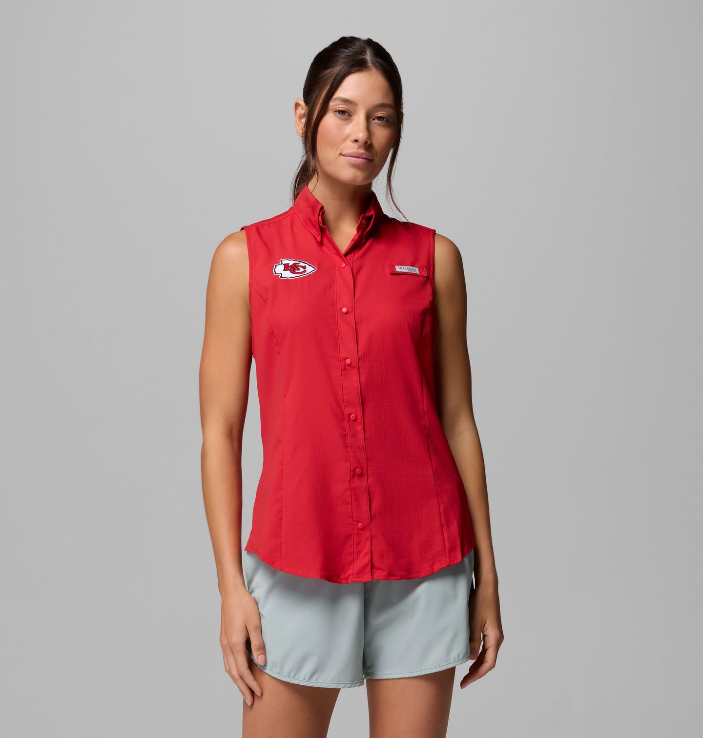 Женская рубашка Columbia PFG Tamiami Sleeveless Shirt - Kansas City, цвет: Красный — фото 1