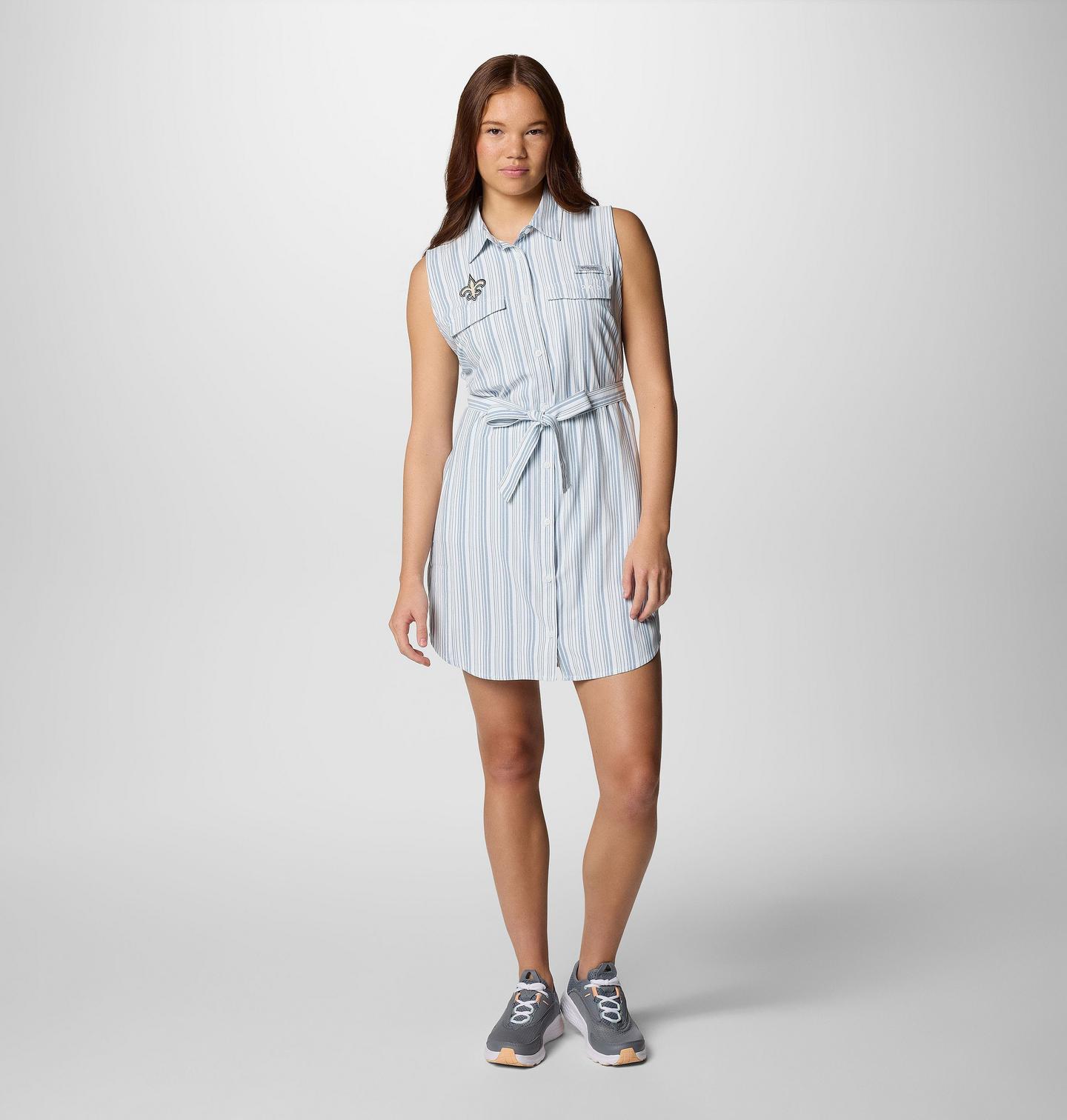 Женское платье Columbia PFG Sun Drifter Woven Dress II - New Orleans Saints, цвет: Карбоновый полосатый — фото 2