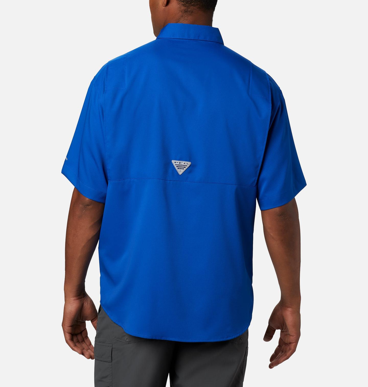 Мужская рубашка Columbia Collegiate PFG Tamiami Short Sleeve Shirt - Tall - Florida, цвет: Fla - Azul — фото 2