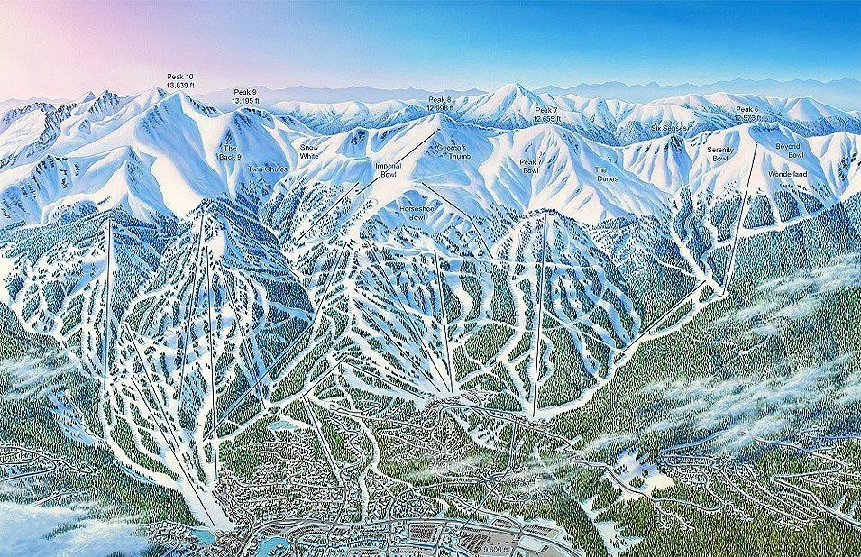 A trail map of Breckenridge Ski report painted by James Niehues. 
