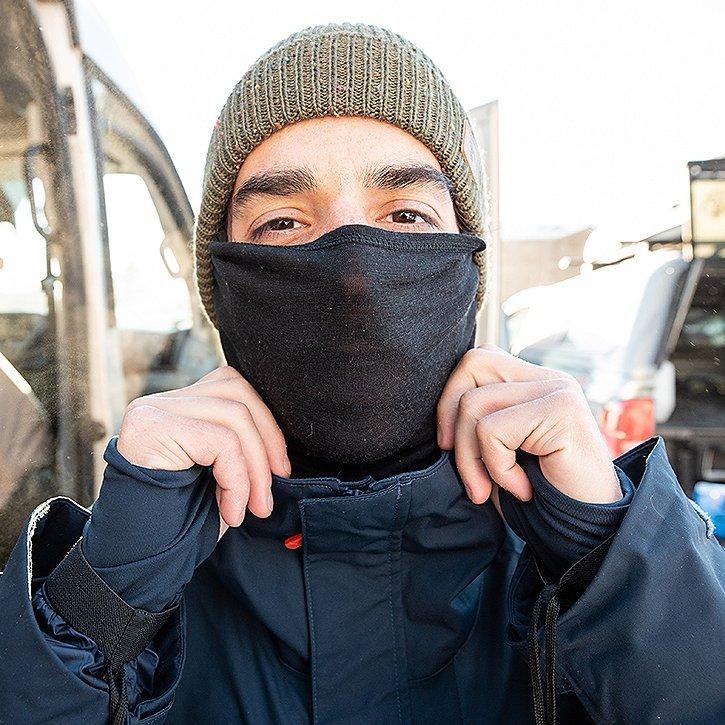 Close up of someone's mask, ready to ski