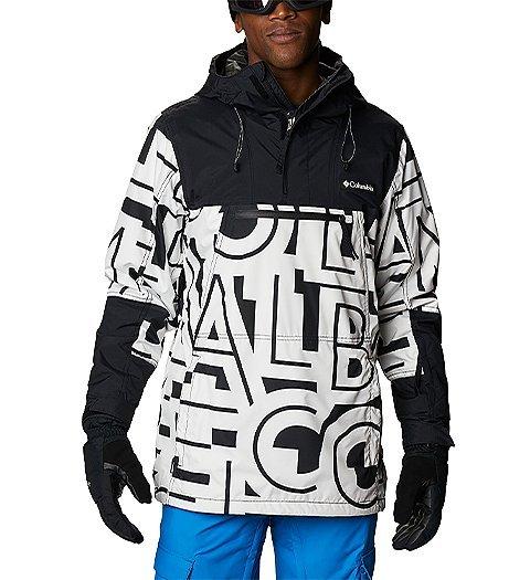 Man wearing a ski jacket and gloves.