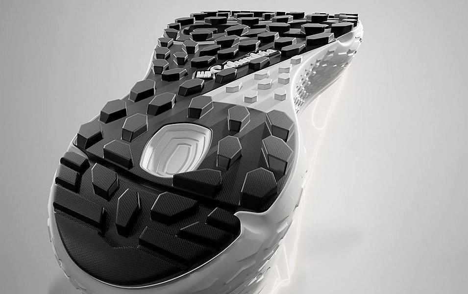 A close-up image of an outsole featuring Columbia Sportswear’s new Omni-MAX footwear system. 