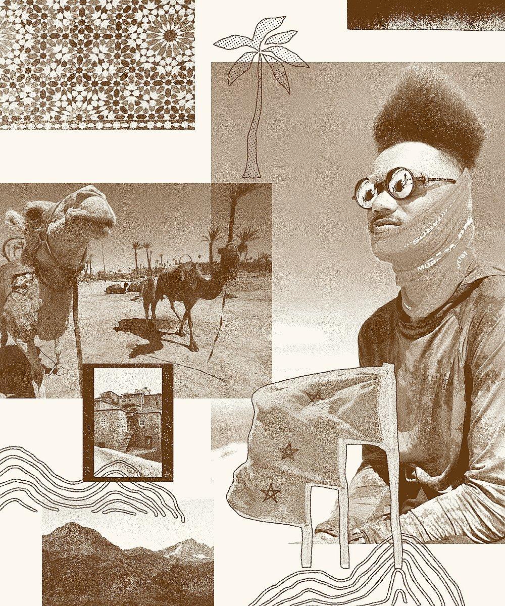 Collage of Bryce Barnes and his Morocco travels.