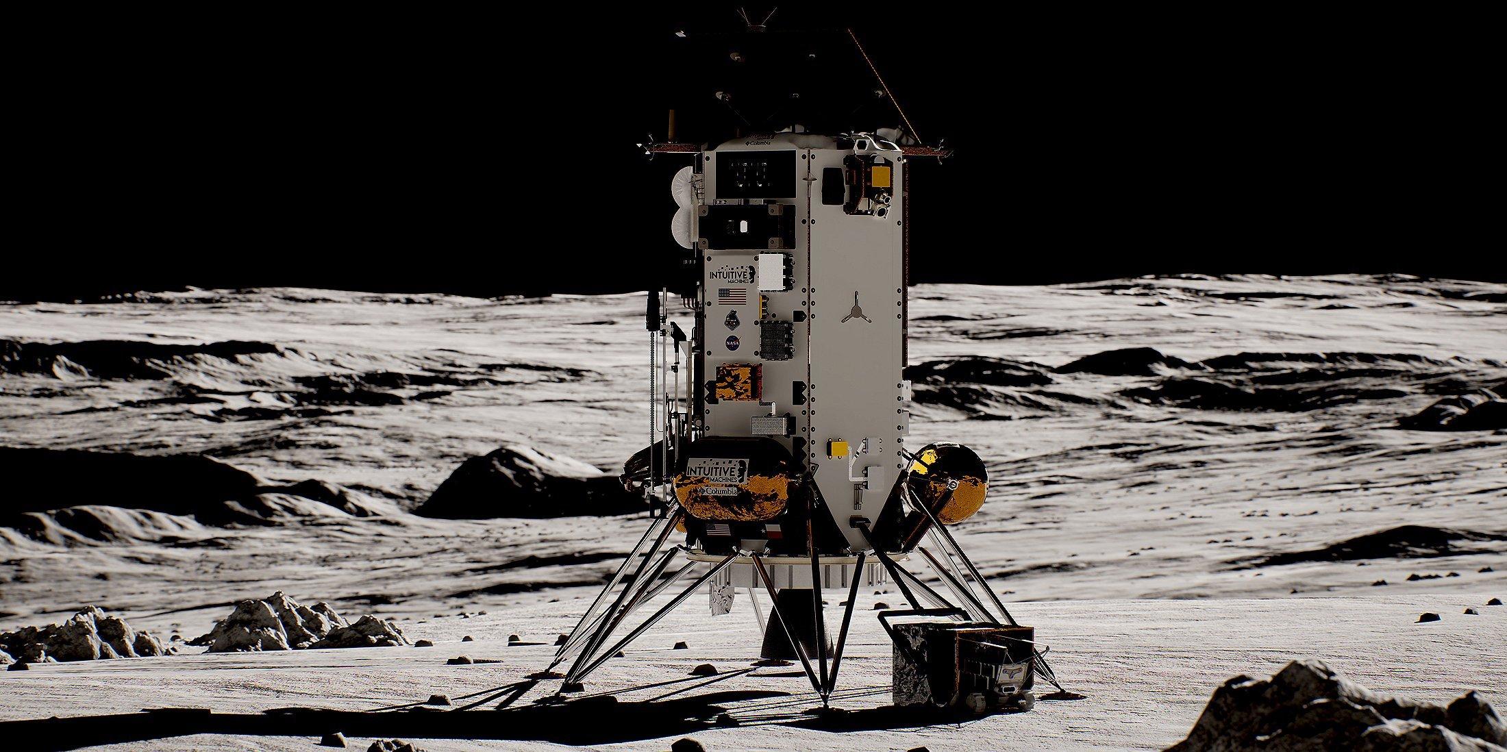 Rendering of IM2 lunar lander on the moon. 