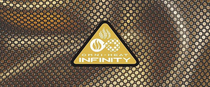 Omni Heat Infinity logo over fabric pattern. 