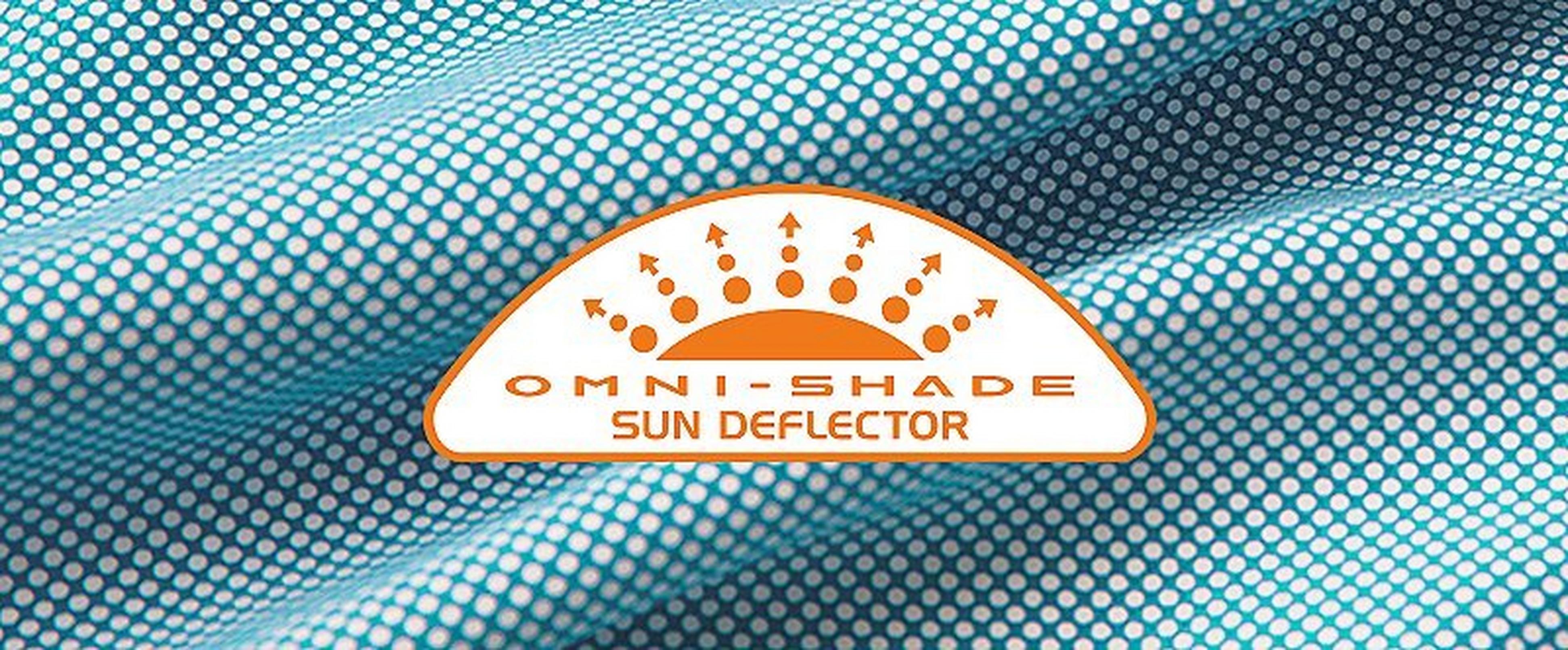 Omni-Shade Sun Deflector logo over fabric