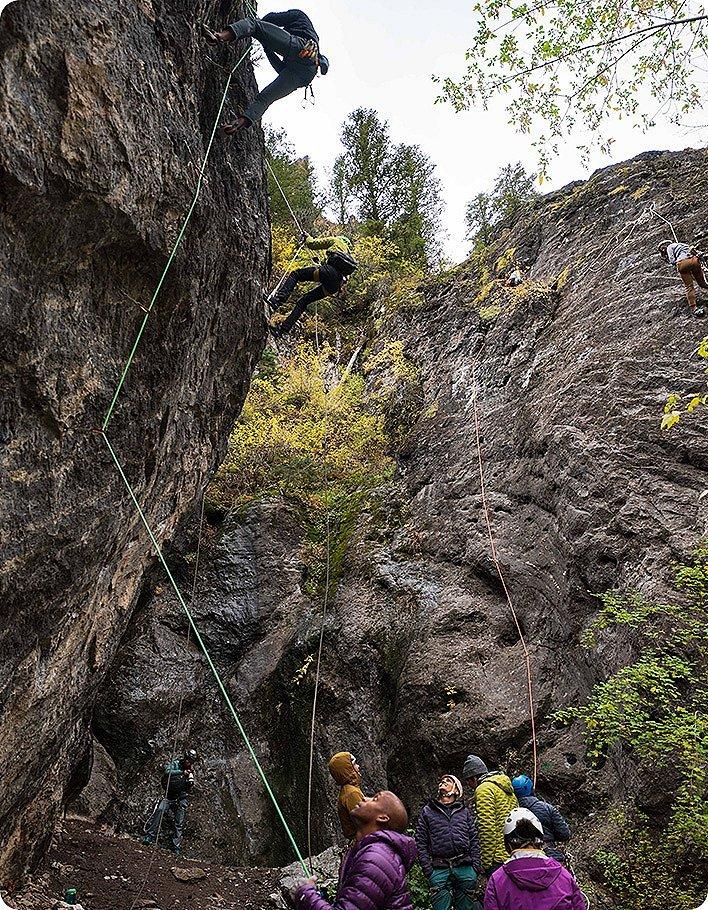 Open Aperture Photo Clinic group shot of several participants climbing and taking photos