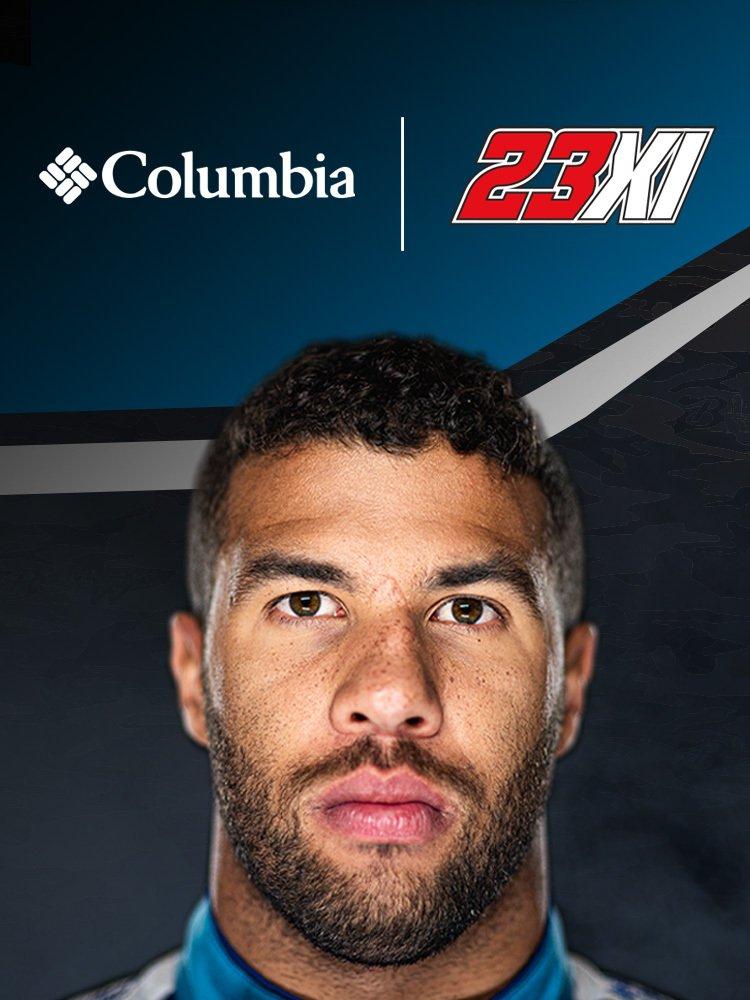 Columbia x 23XI logo over Bubba Wallace portrait