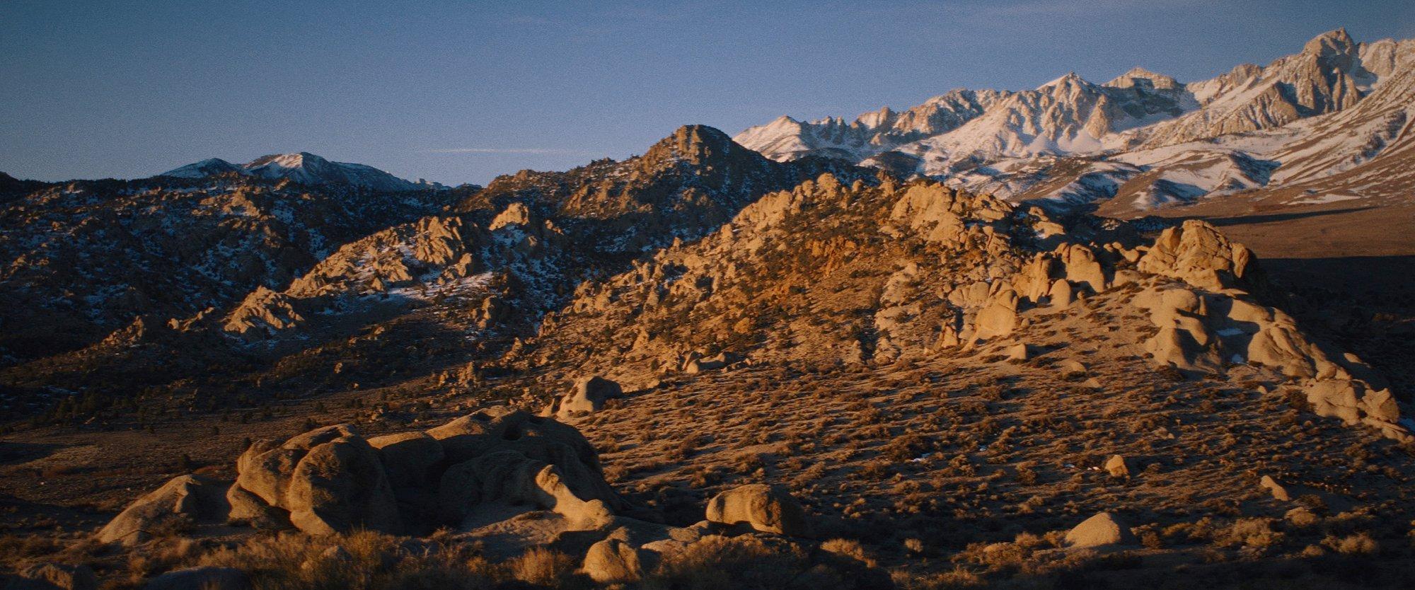 Still frame from the film: desert landscape in California.