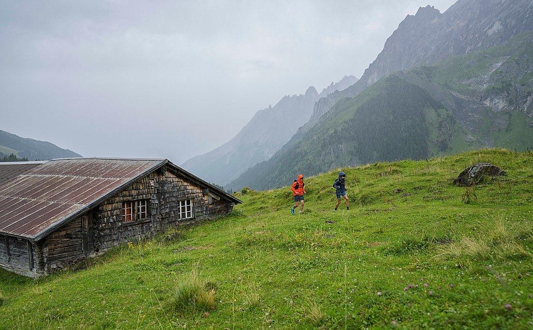 Matt and Lauren running in the rain.