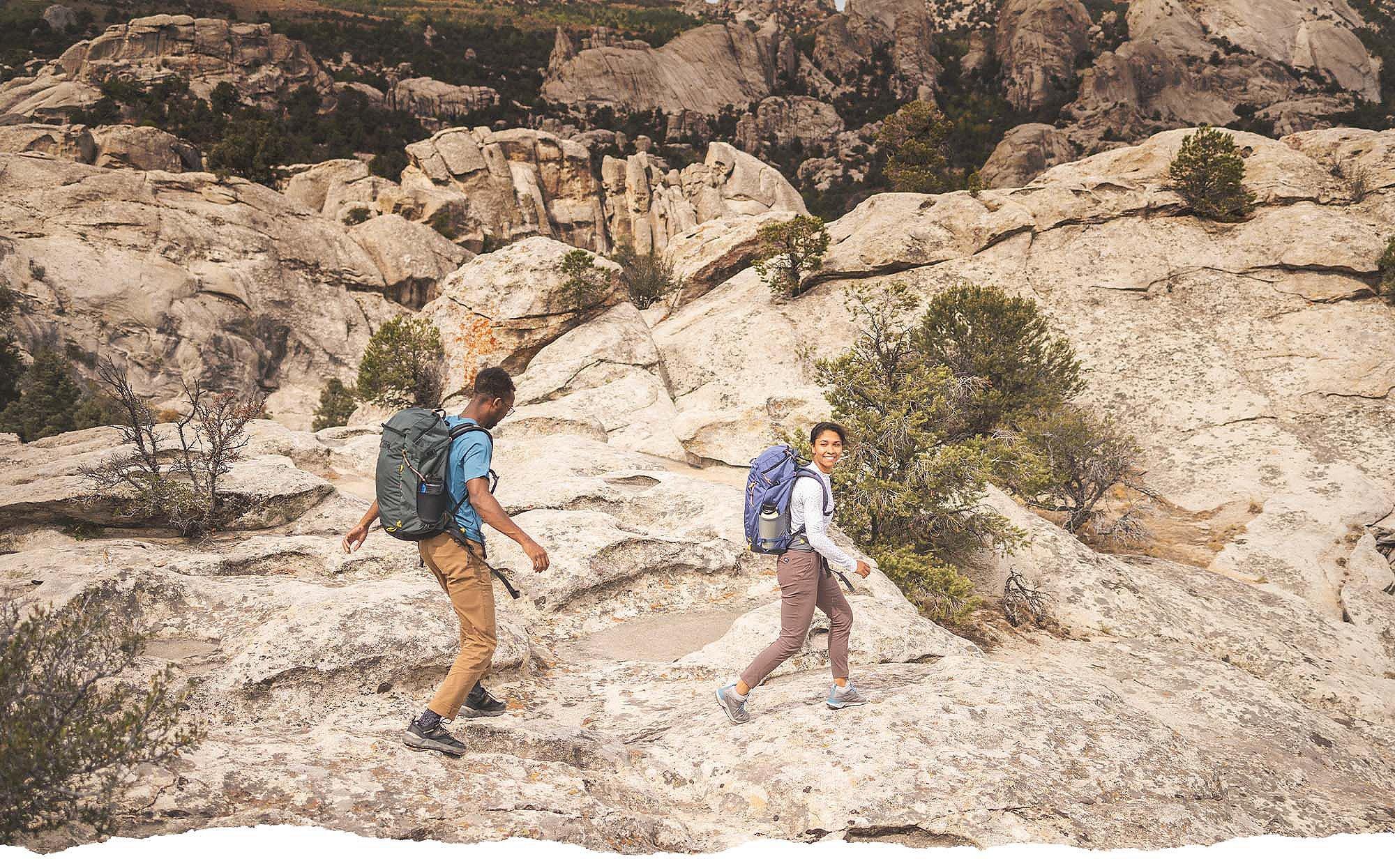two hikers exploring the desert