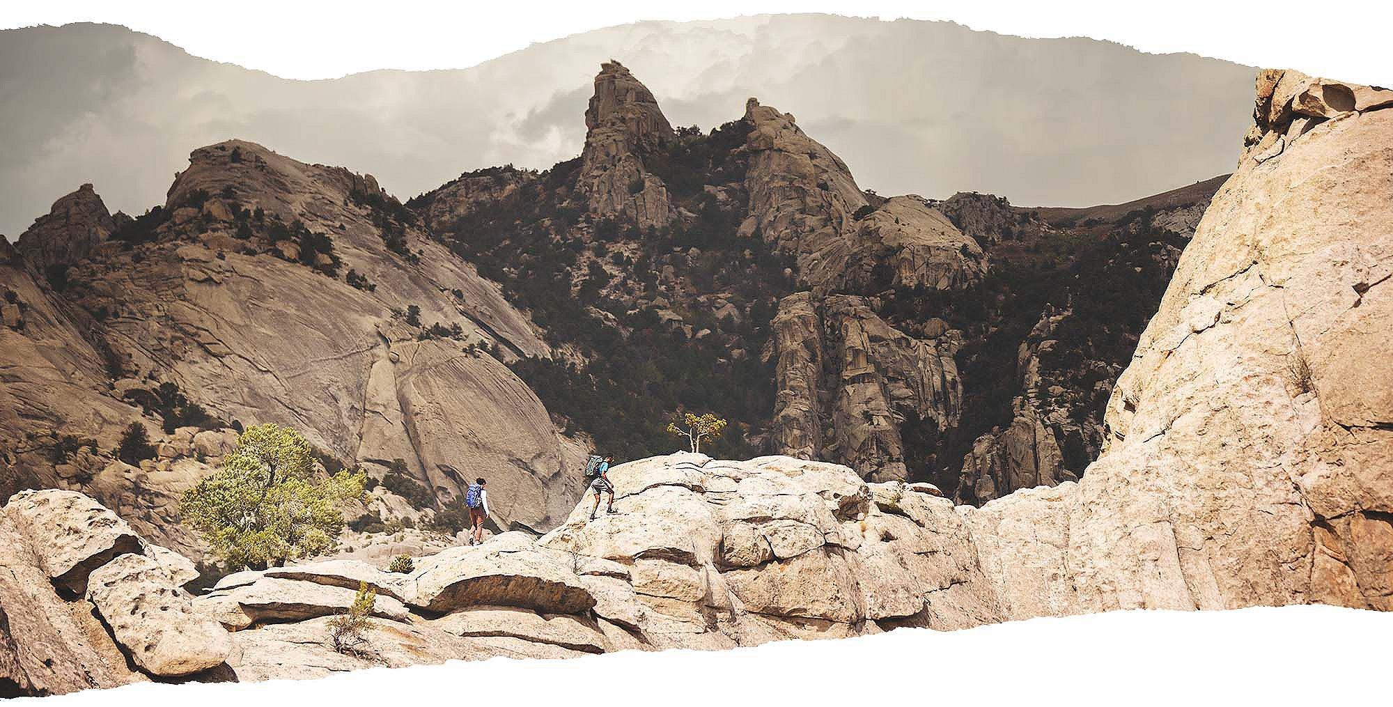 two hikers in the distance