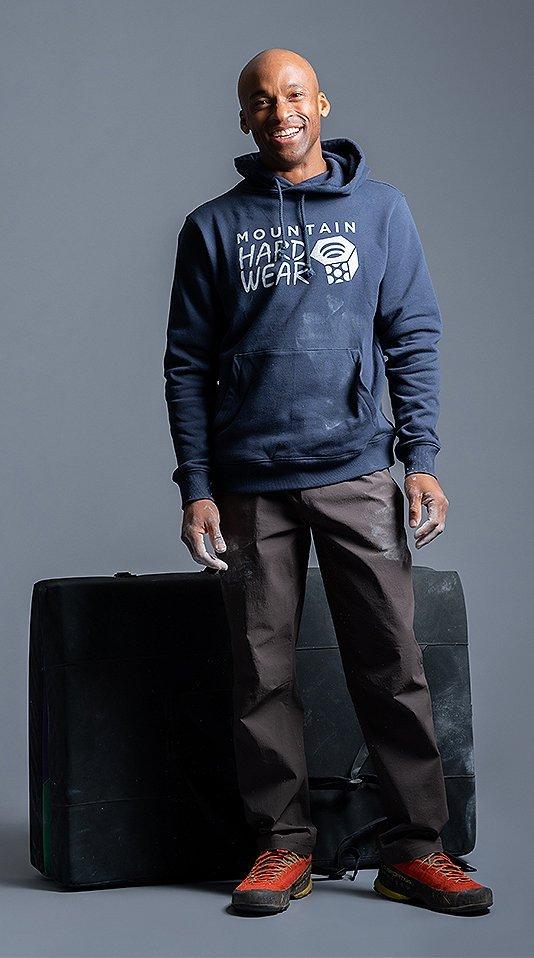 Ayo Sepuji wearing the Men's Pull-on Basin pant in the studio