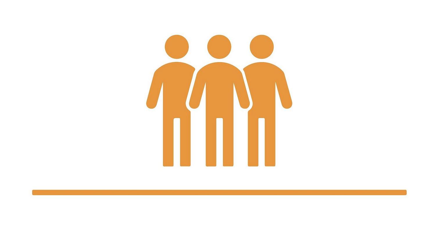 Three orange people over an orange line