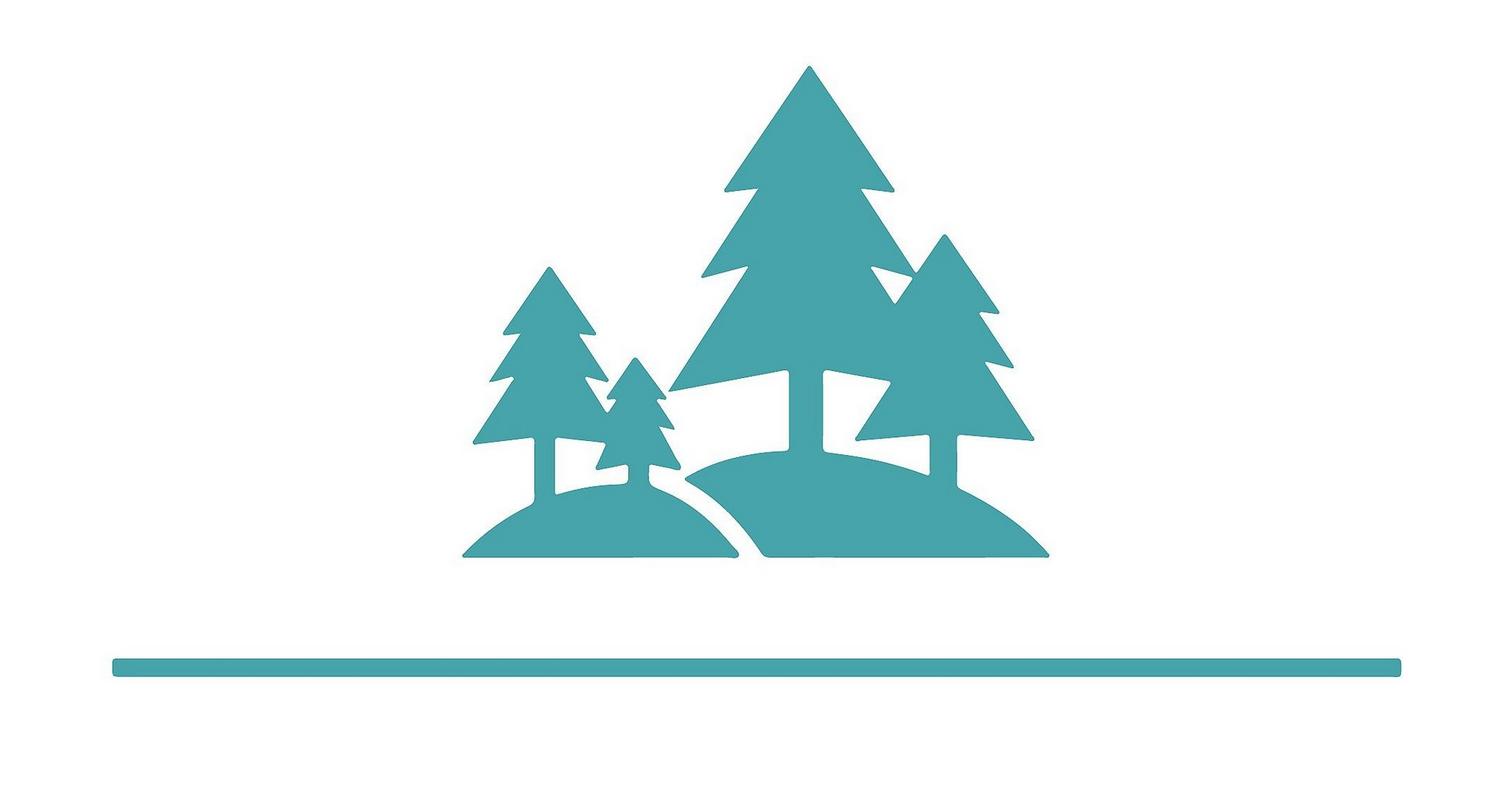 Three teal trees over a teal line