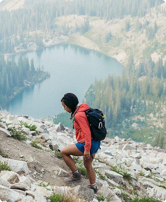 Genevive hiking in the AirShell Hoody