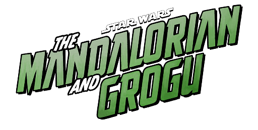 Star Wars The Mandalorian and Grogu logo in green metallic text on white background.