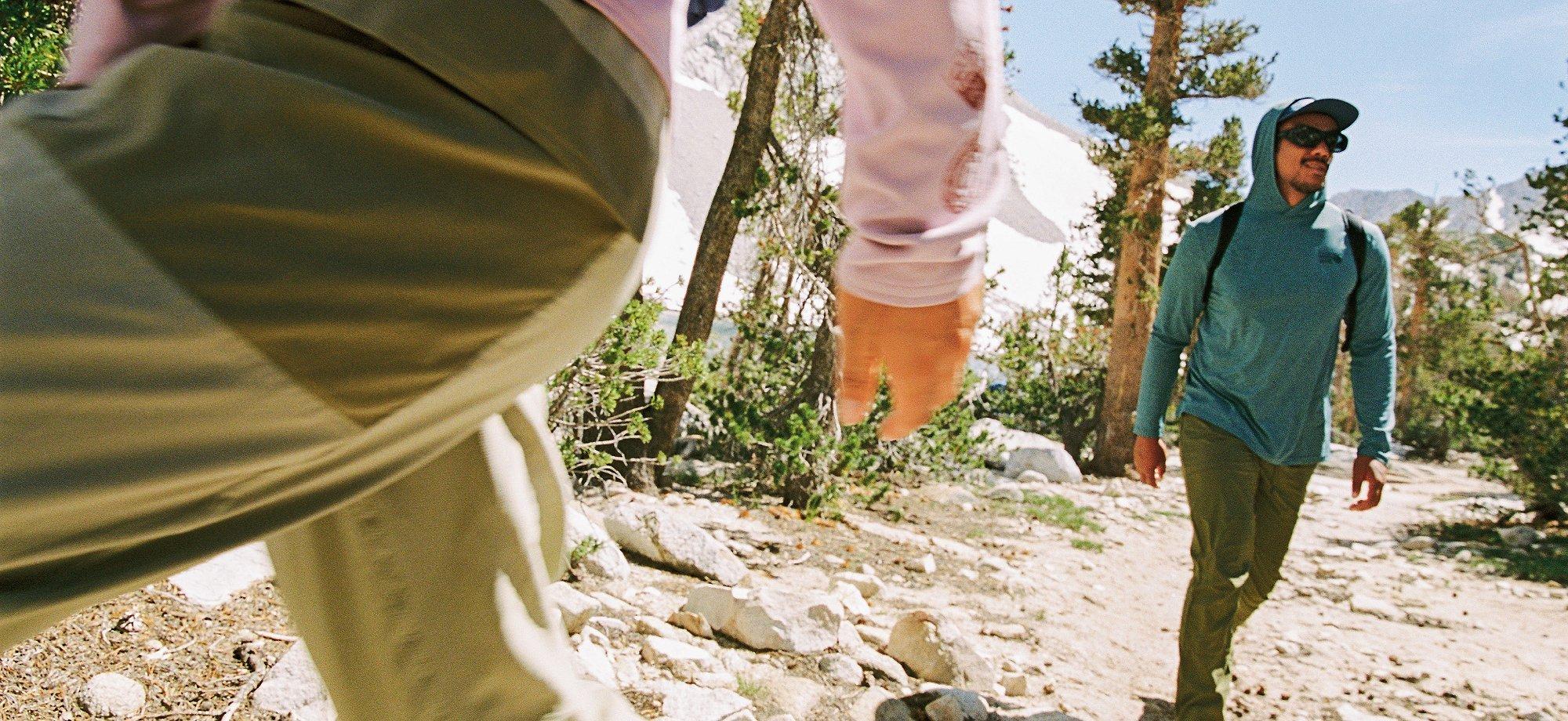 Hiking on the trail in Trailsender pants.
