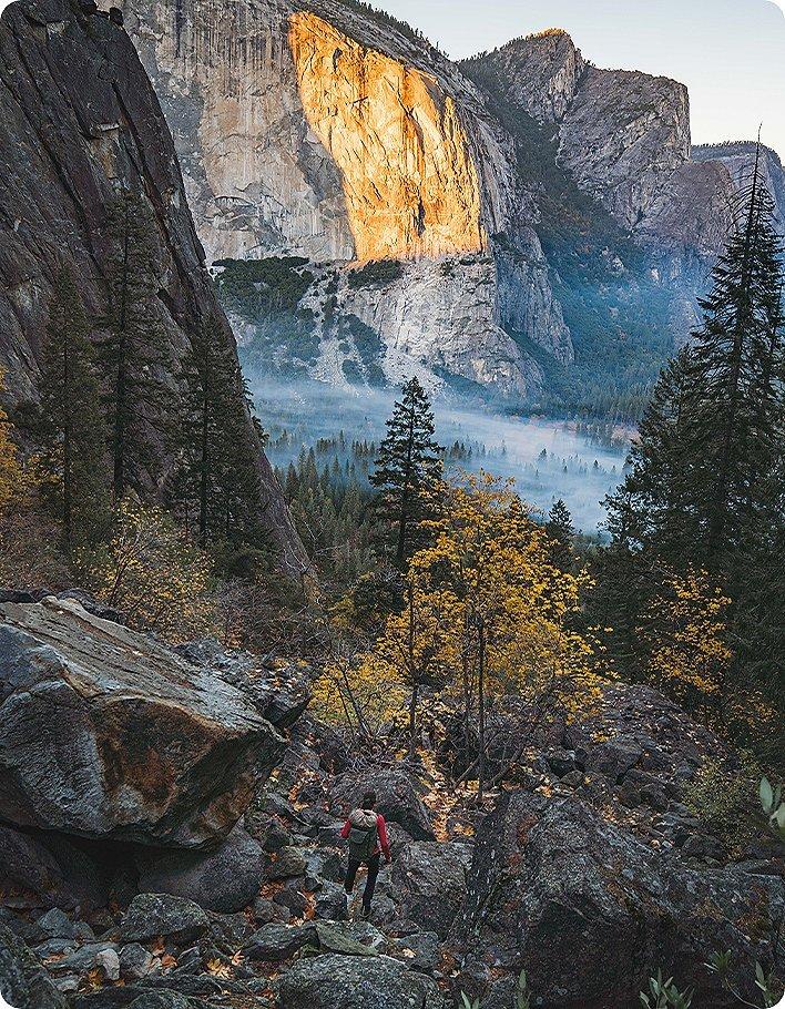 Miranda hiking on the approach in Yosemite
