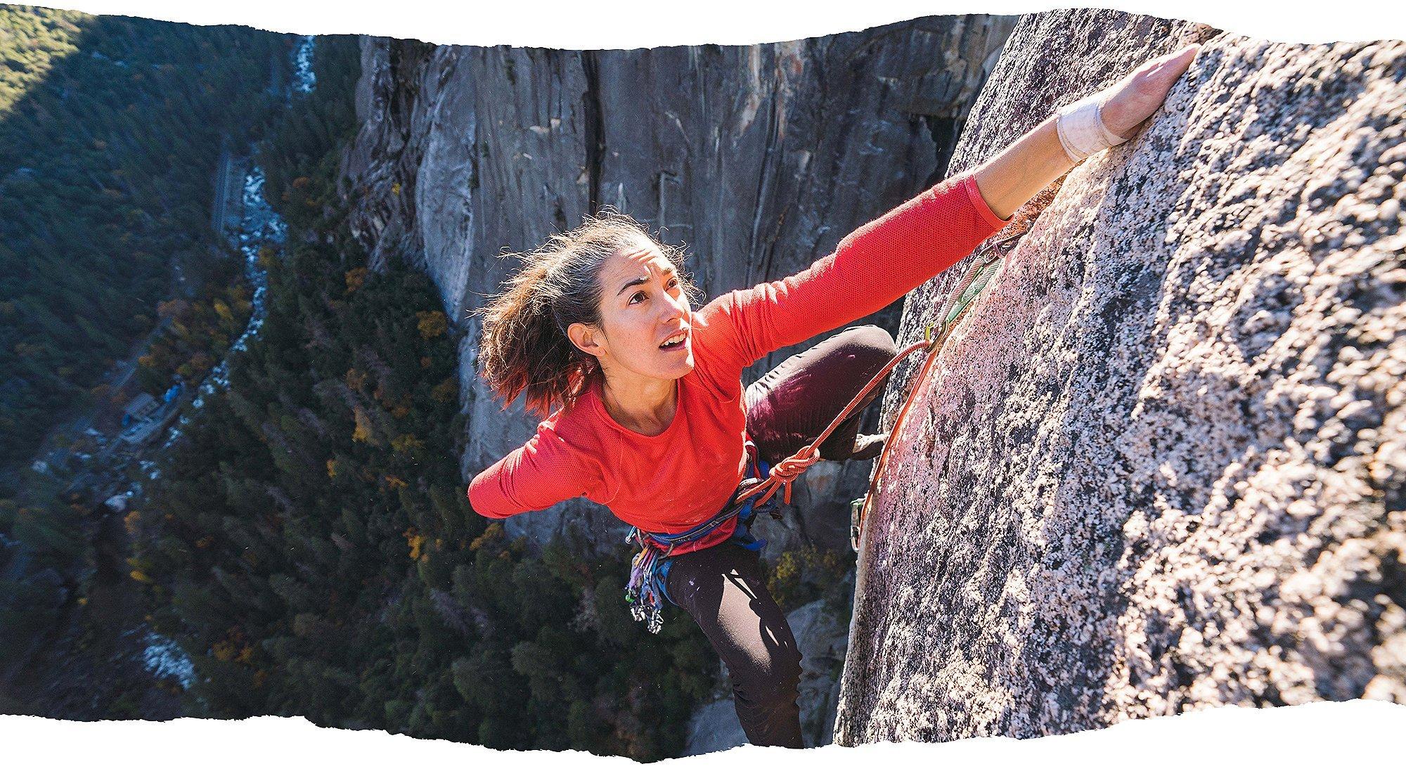 Miranda reaching for a hold