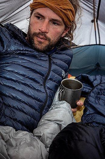 Portrait of Forest Woodward in his tent.