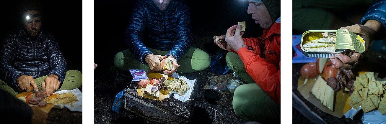 Dinner at camp in the dark.