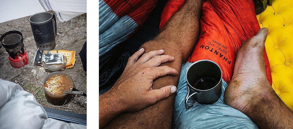 Inside the tent on a rainy day.