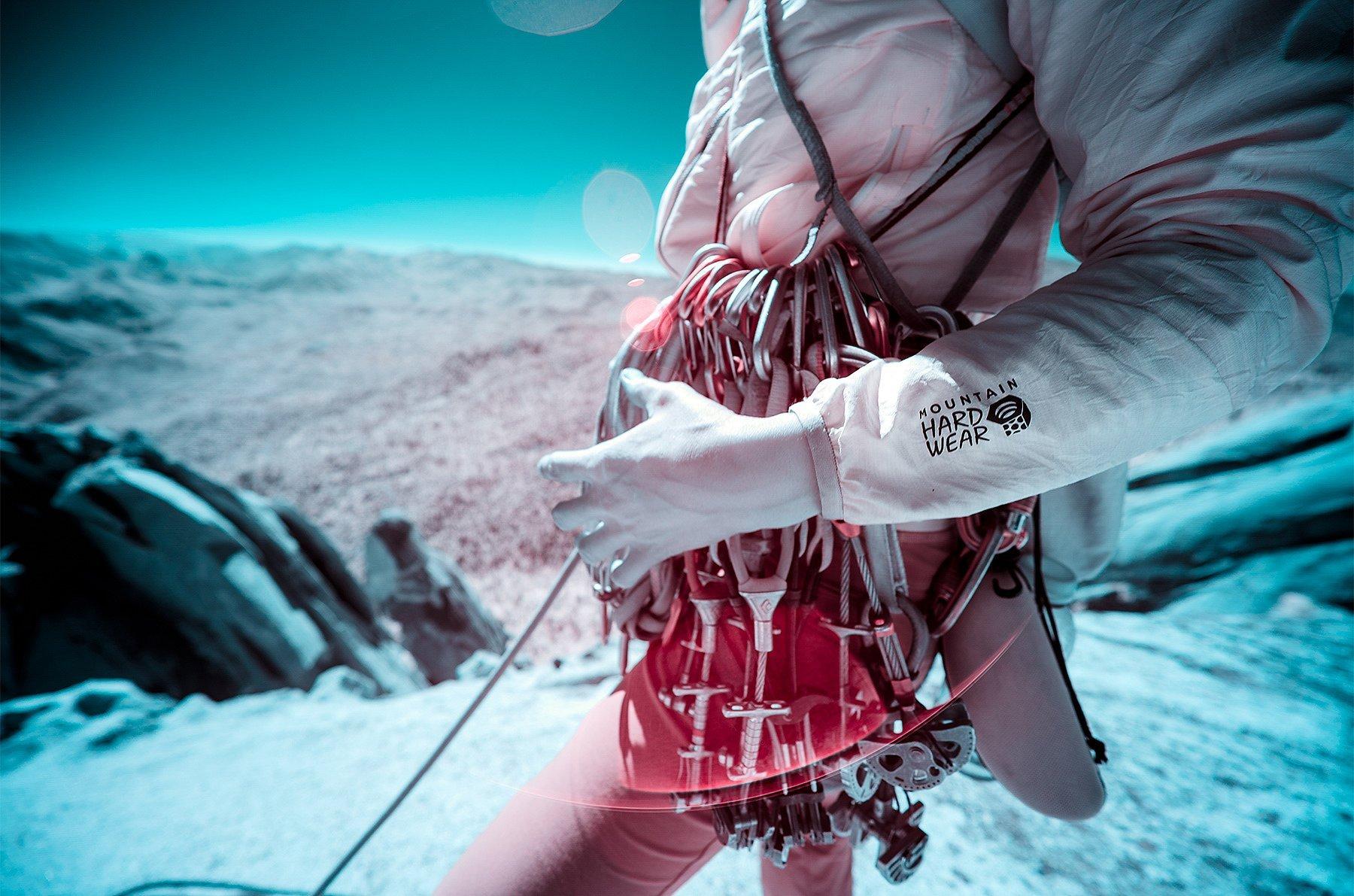 An infrared image zoomed in on Miranda Oakley's climbing rack.