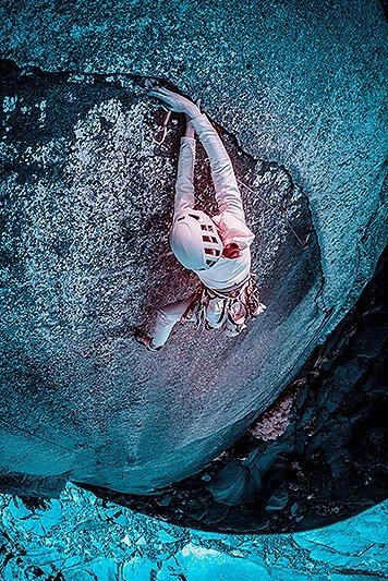 Infrared image of MHW athlete Miranda Oakley climbing in the Needles.