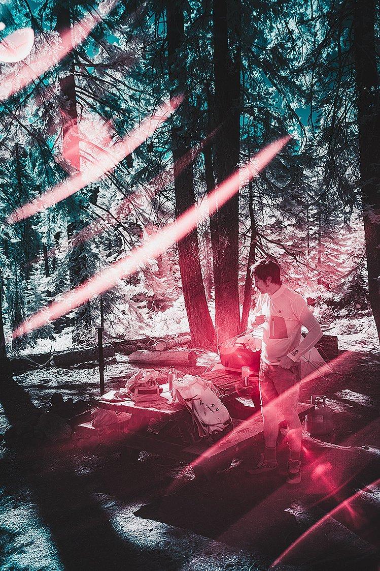 infrared image of cooking at camp