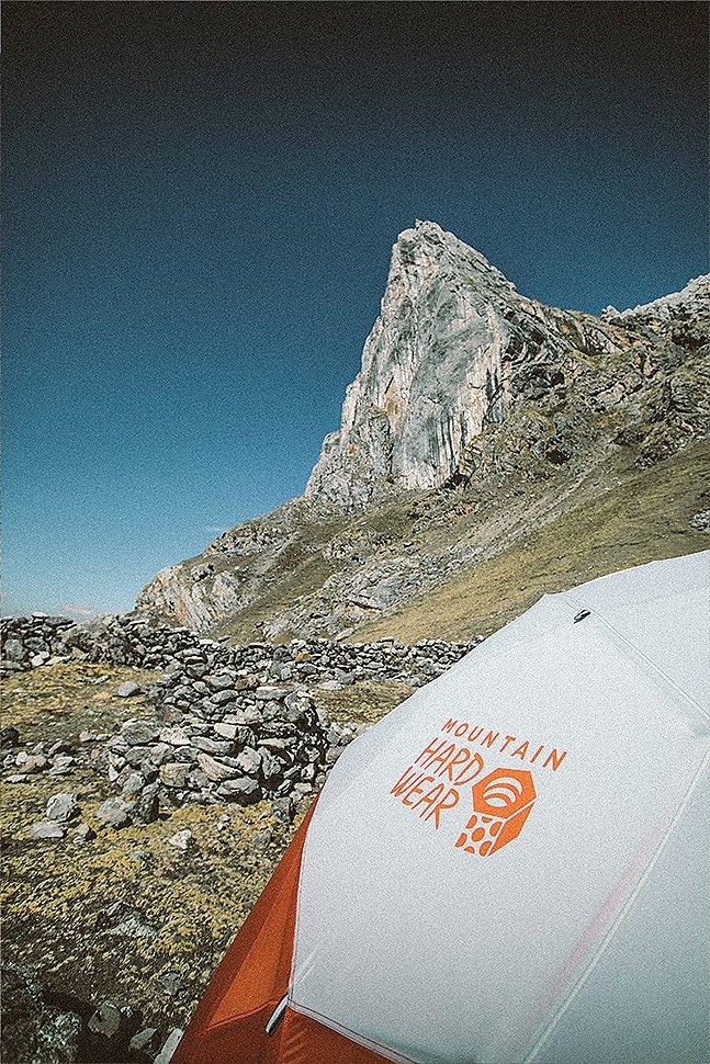 View of Mountain Hardwear Dome Tent with a mountain in the background