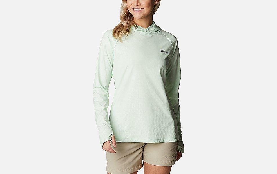 Women wearing Tidal Deflector Ice Long Sleeve PFG Hoodie