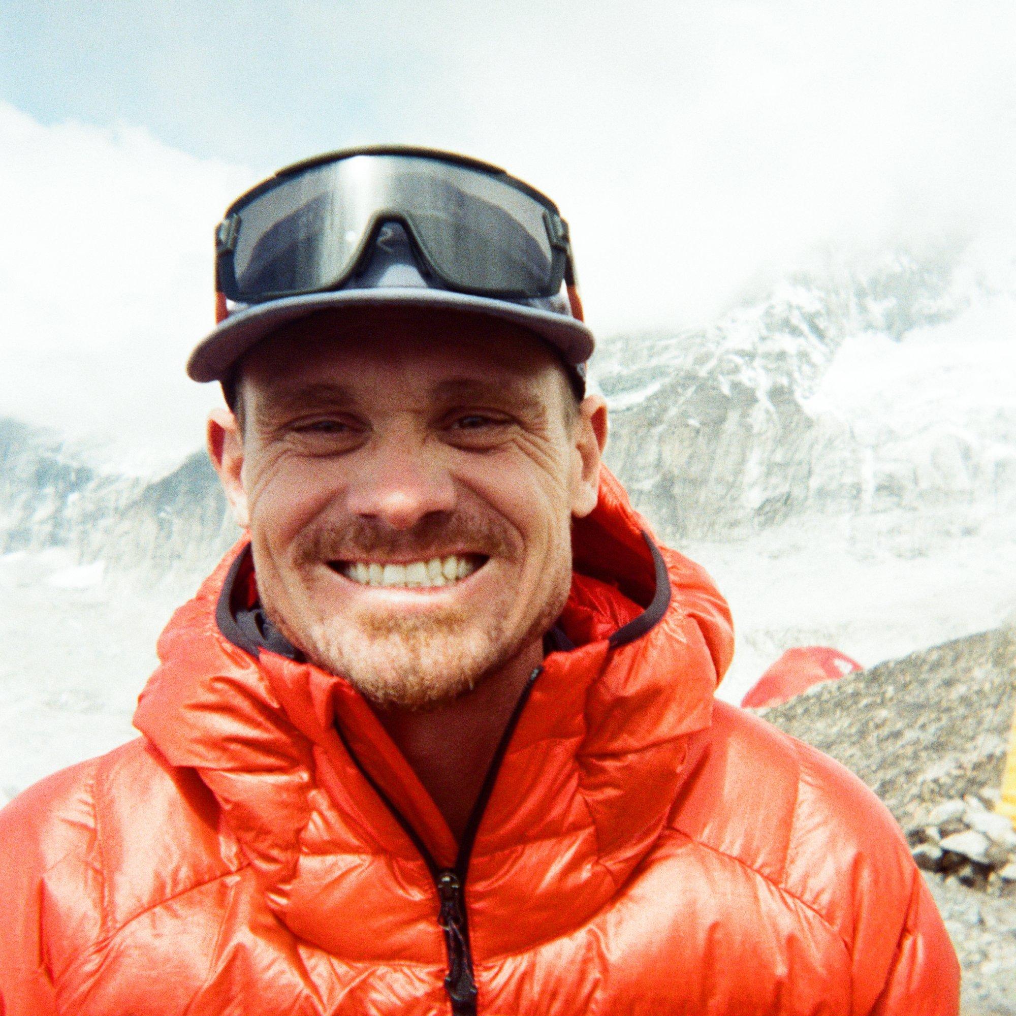 Professional mountaineer Scott Lehmann beams back at basecamp.