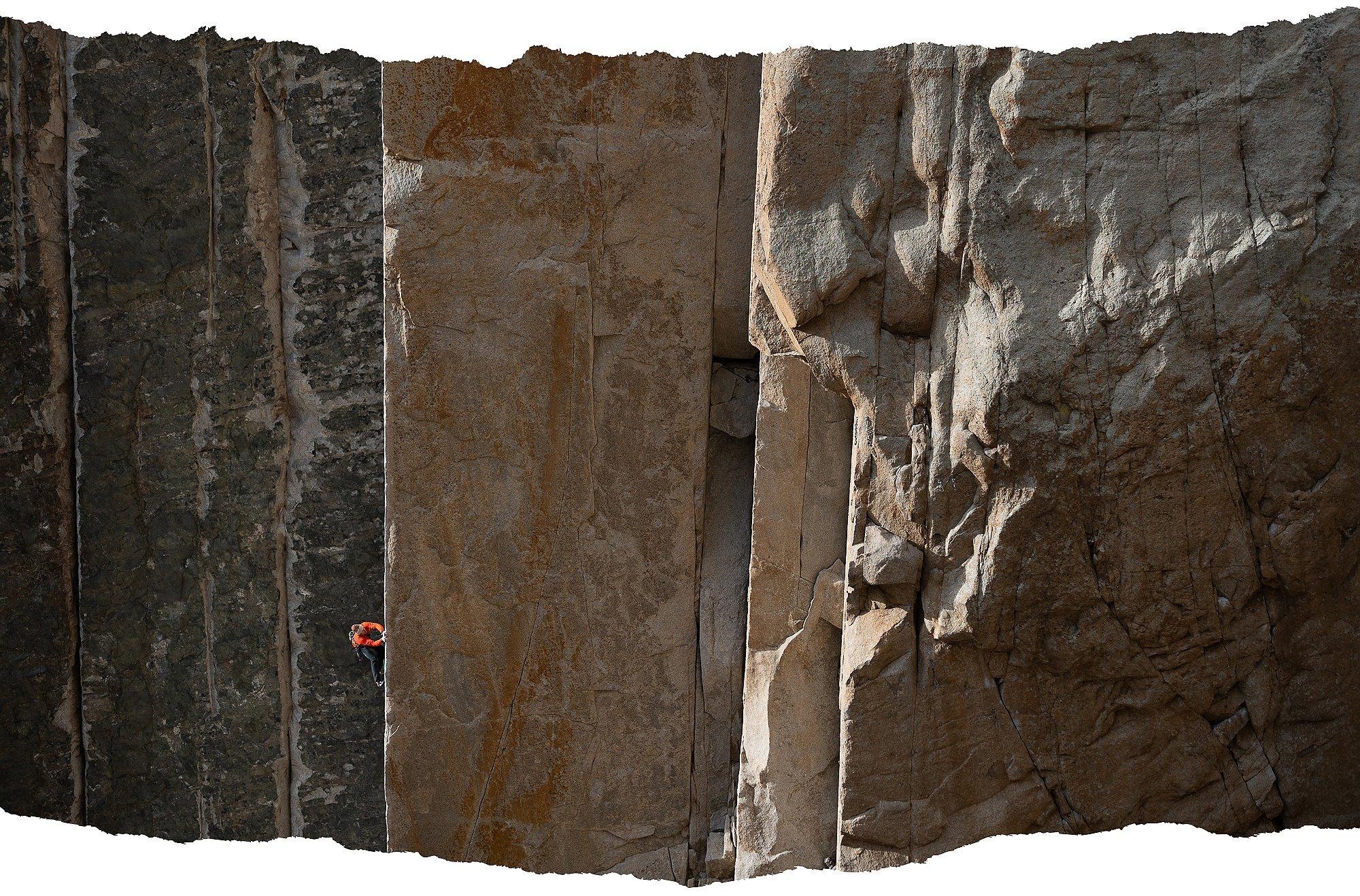 Ethan climbs on some giant granite off in the distance