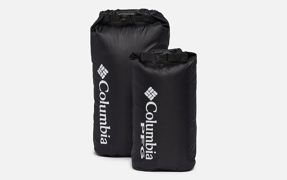 A product shot of Columbia Sportswear’s Tandem Trail 6L and 3L lightweight dry sack set against a white background. 