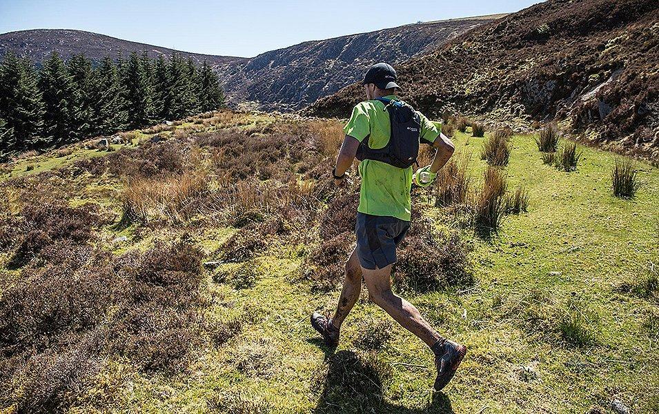 Two runners in a forest.