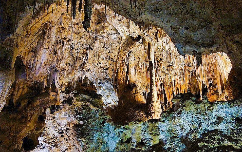 What goes up must go down. Stalagmites and stalactites create a dizzying landscape deep in Carlsbad Cavern National Park. 