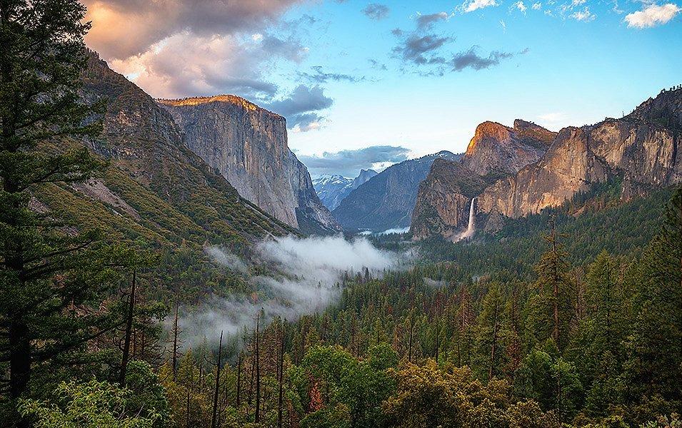 Yosemite National Park is rich with trees, granite rock walls and gushing waterfalls. 