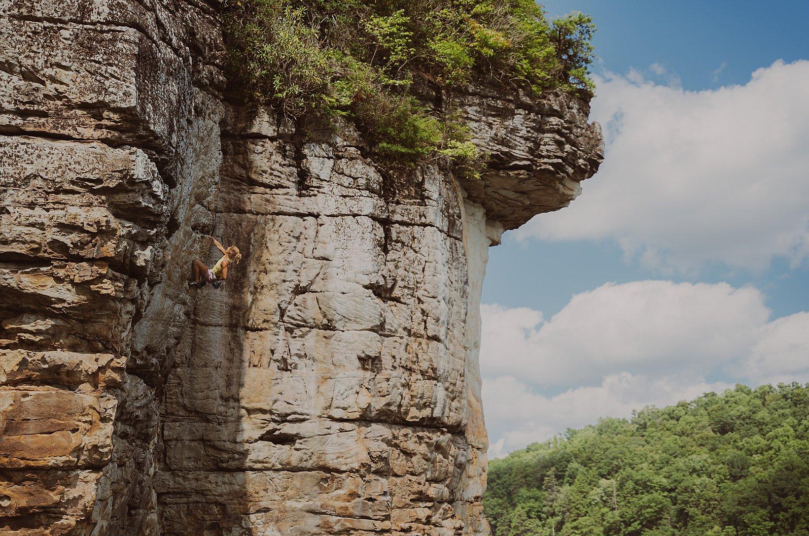 Sierra Halstenberg 
Sascrotch (5.12a) Long Point, Summersville Lake, West Virginia
