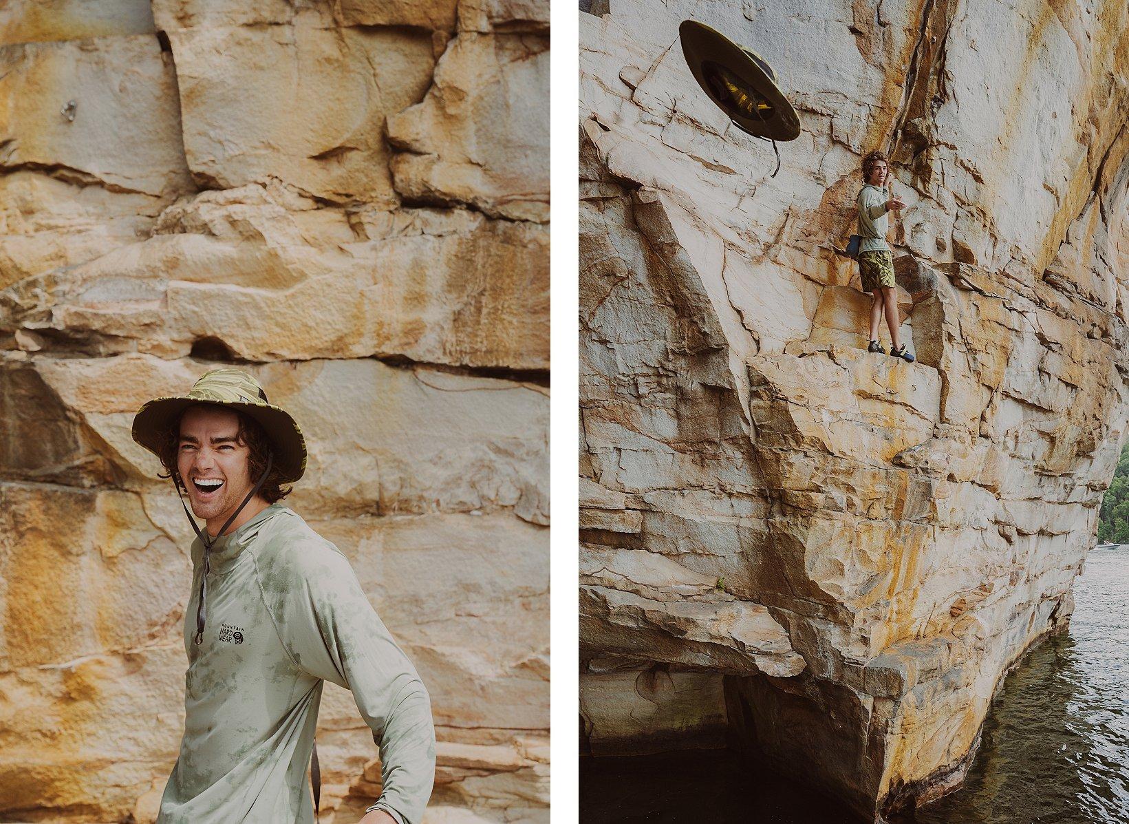 Parker Reed on Stumbling Dice (5.12c) Long Point, Summersville Lake, West Virginia