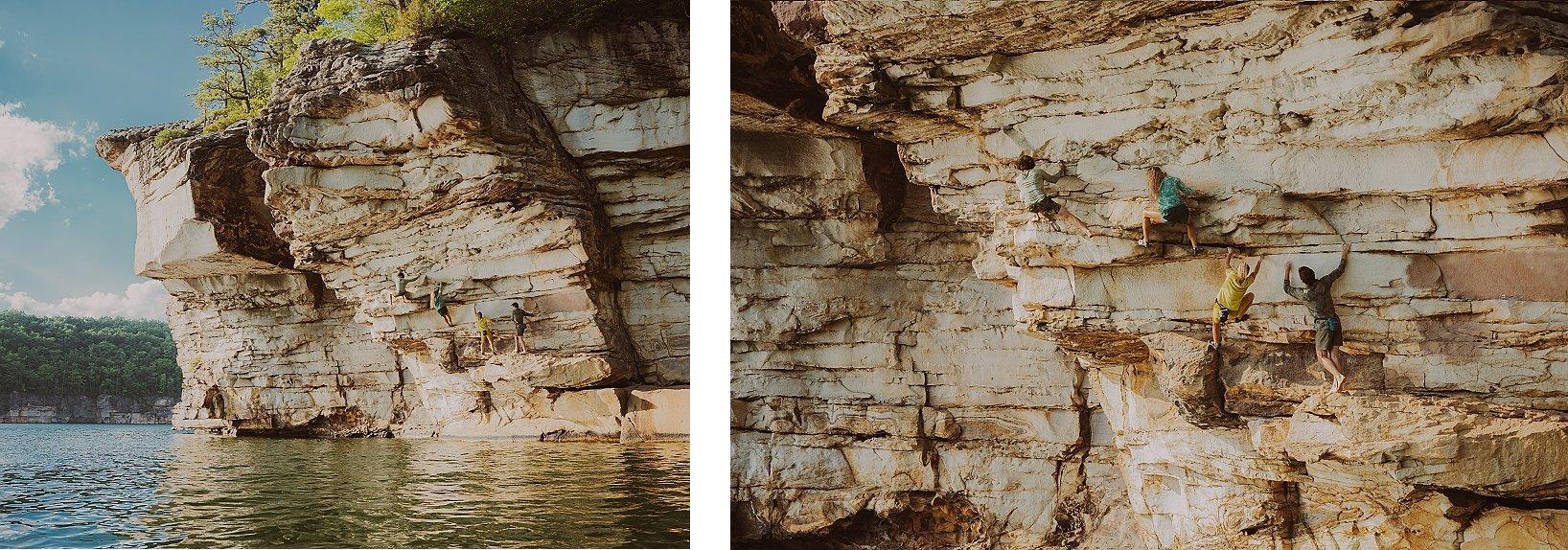 Parker Reed, Sierra Halstenberg , Kelly La Cava and Dan La Cava make their way up Rat Race (12a) 