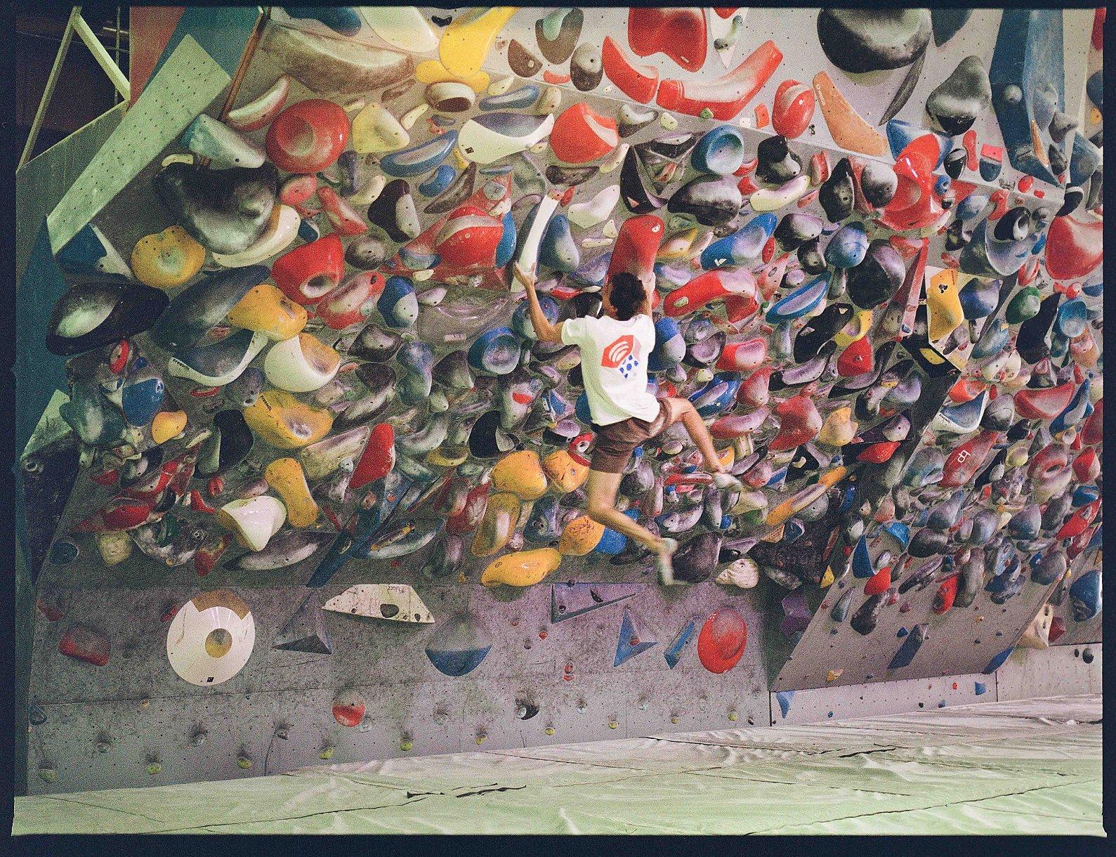 Jesse climbing in the gym.