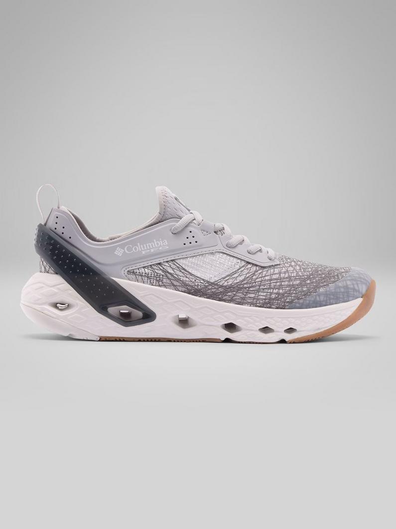 Gray athletic sneaker with textured mesh upper, cushioned midsole, and gum rubber outsole.