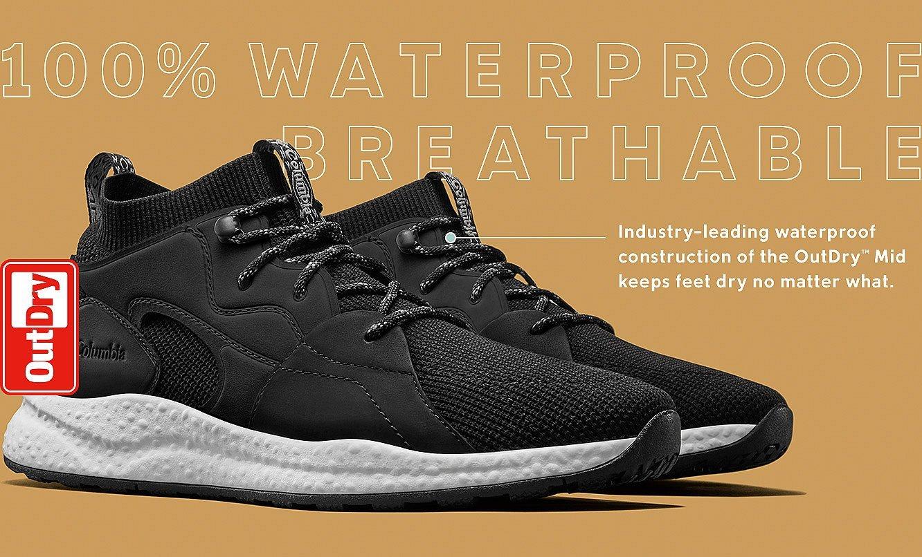 Black SHFT sneakers. OutDry logo. 100% Waterproof Breathable.