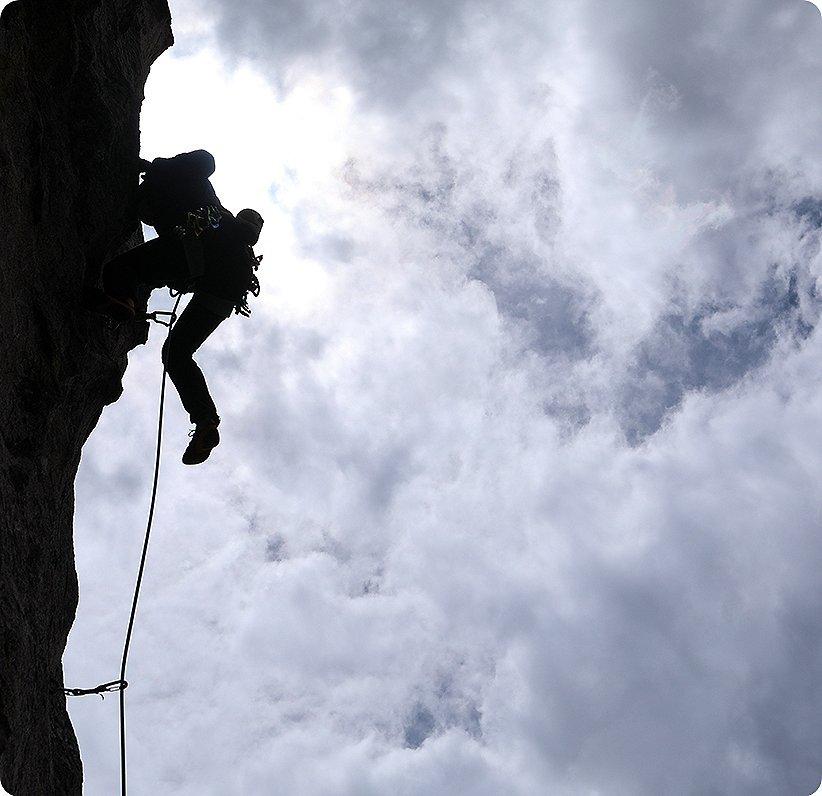 shadow of Genevieve climbing