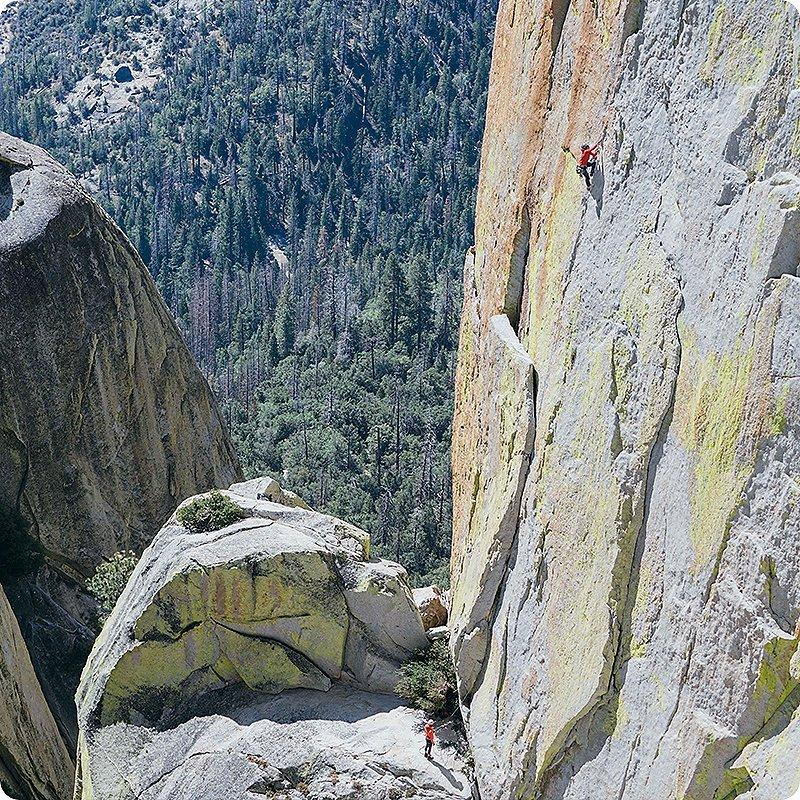 distance shot of two climbers on a big wall