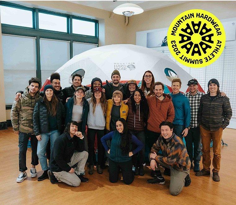 Mountain Hardwear 2023 Athlete Summit: Our whole athlete team pictured with some key MHW employees.
